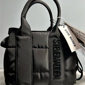 Steve Madden Black Quilted Puffer Satchel